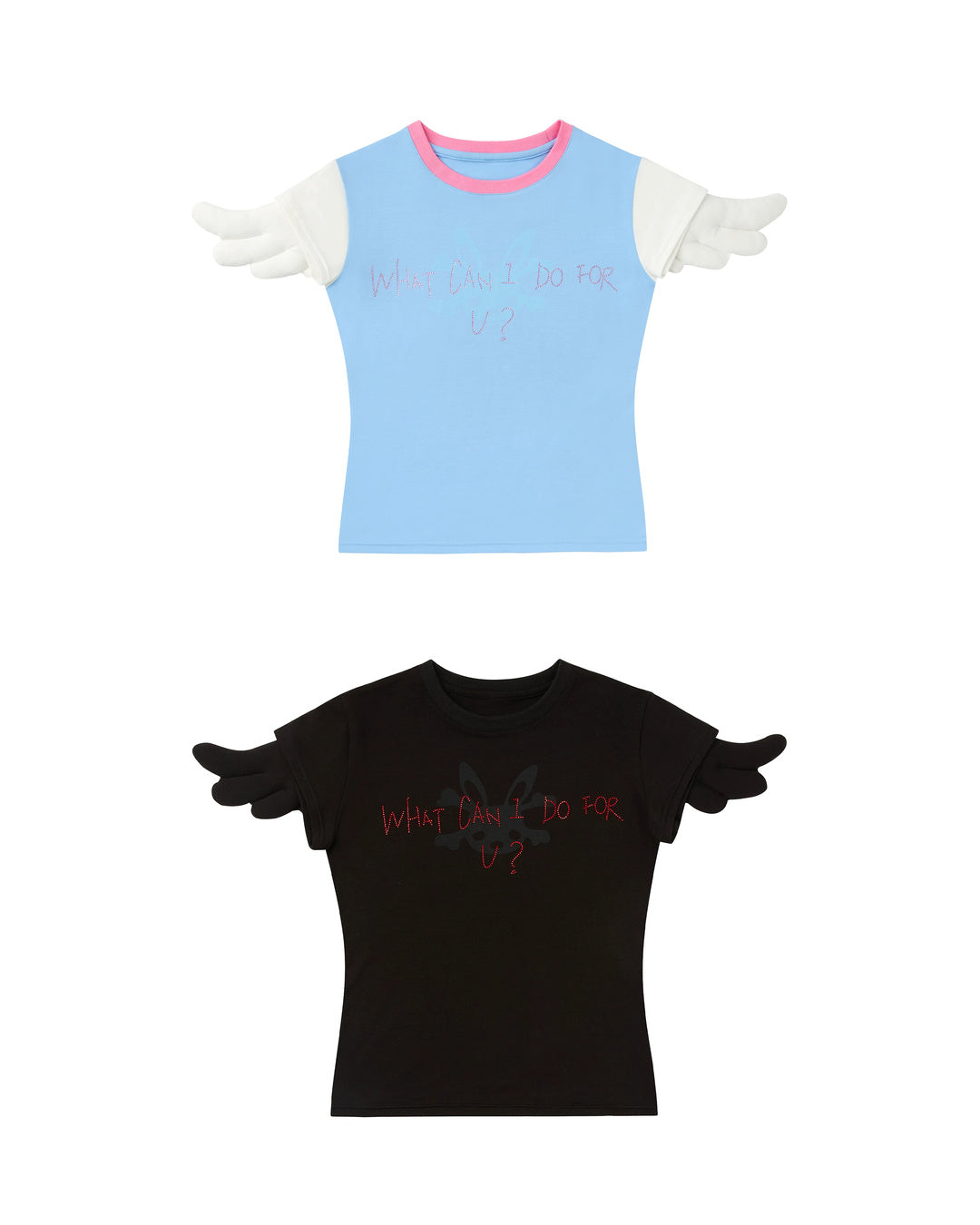 CFIERCE Angel Wing Rhinestone Baby Tee - blue and black front pair
