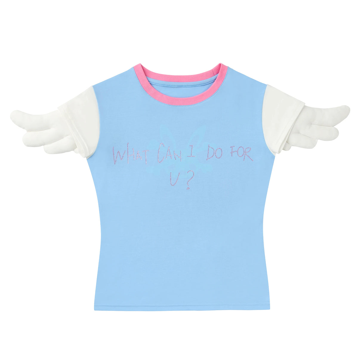 CFIERCE Angel Wing Rhinestone Baby Tee - blue front flat lay