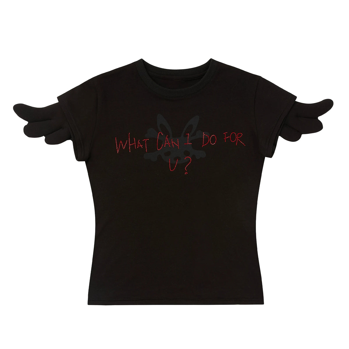 CFIERCE Angel Wing Rhinestone Baby Tee - black front flat lay