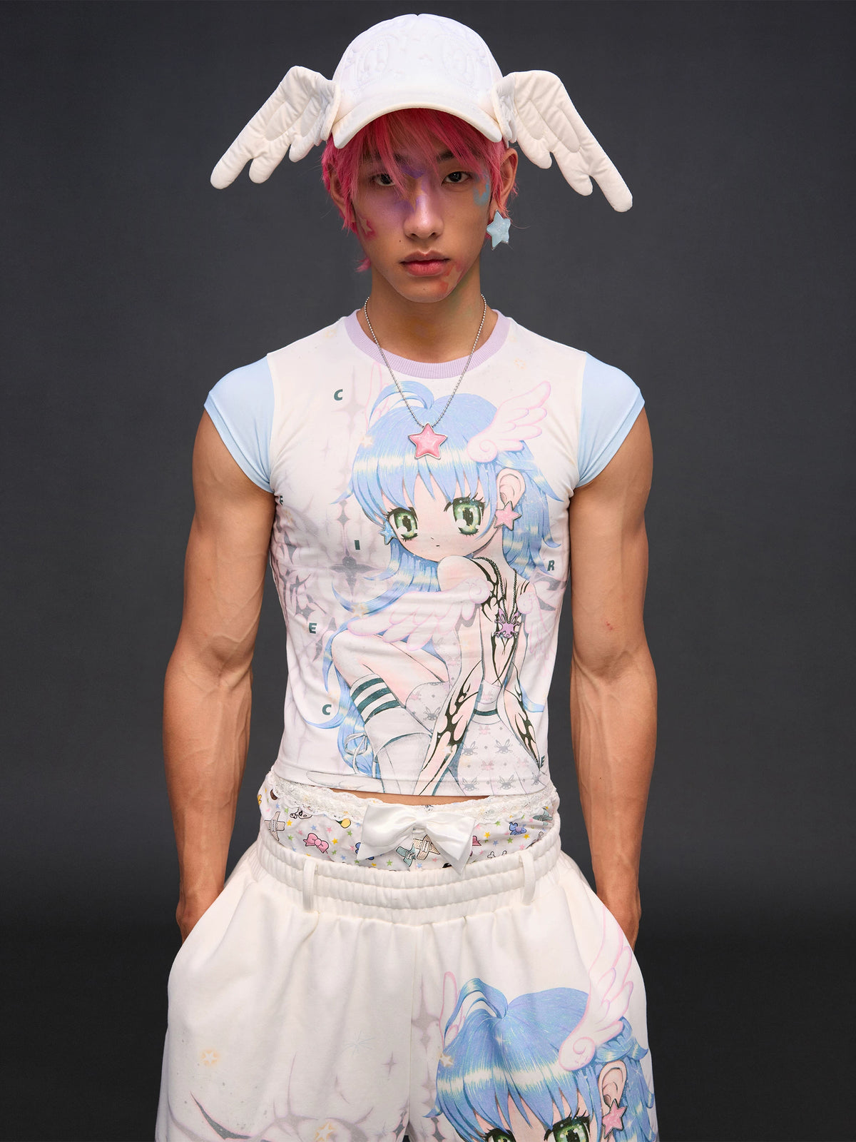CFIERCE Winged Eye Embroidered Baseball Cap - white cap worn front close view
