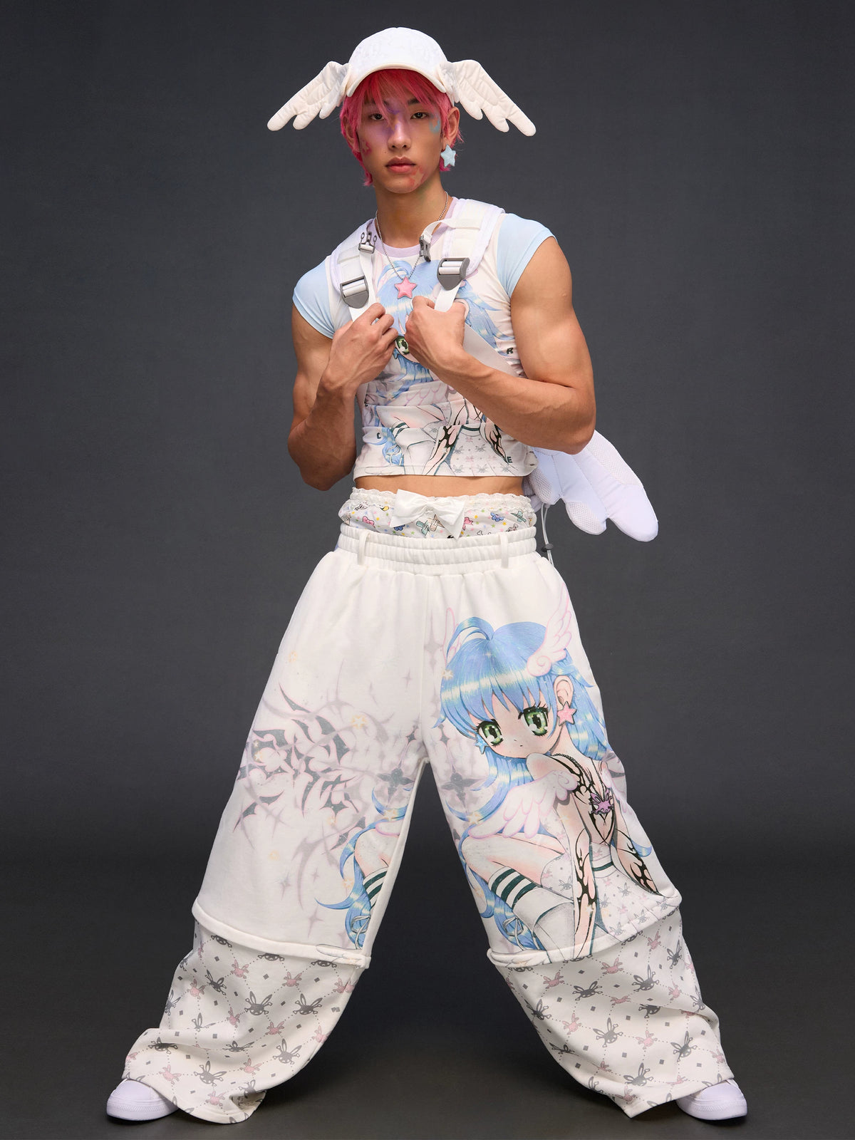 CFIERCE Winged Eye Embroidered Baseball Cap - white cap worn full outfit