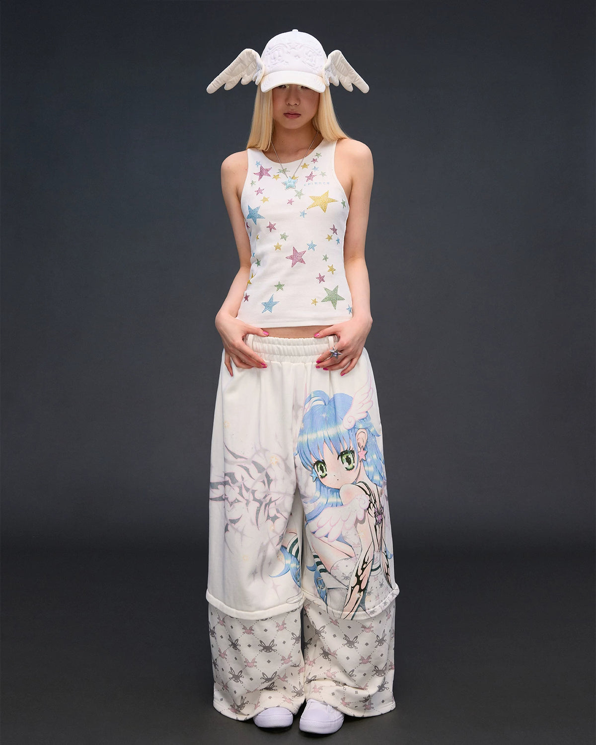 CFIERCE Winged Eye Embroidered Baseball Cap - white cap worn full front outfit