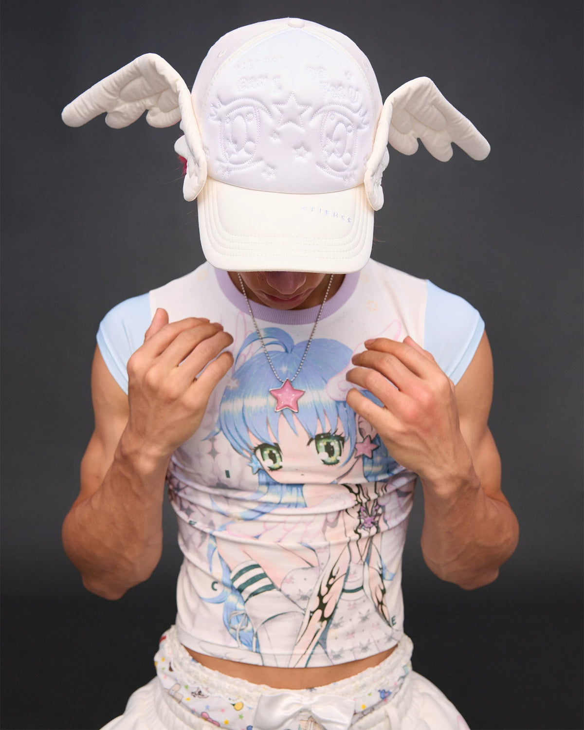 CFIERCE Winged Eye Embroidered Baseball Cap - white cap worn top and front detail
