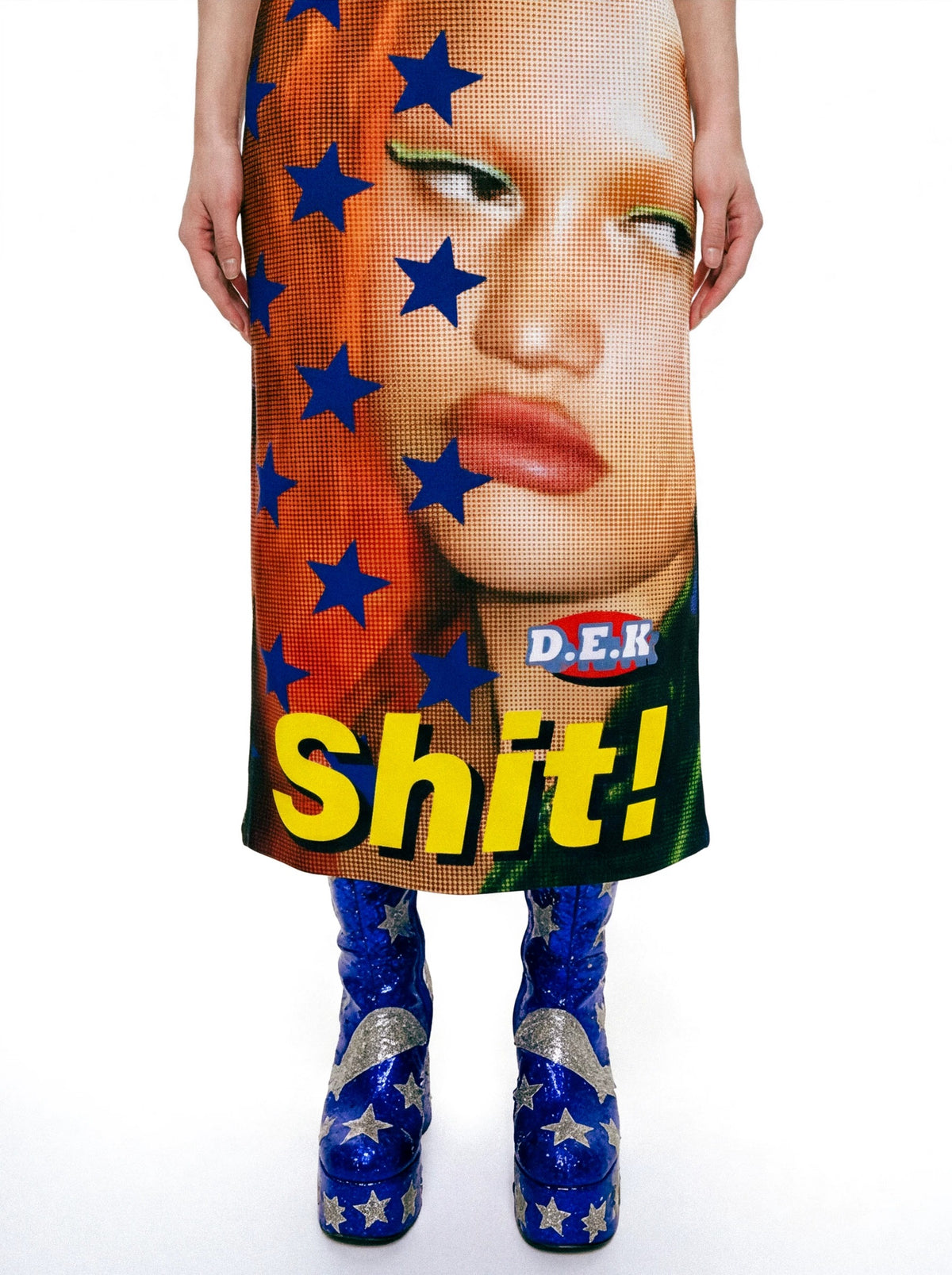 DeadEndKids Star-Face Graphic Tank Maxi Dress - front and back model views; shoes and jewelry not included
