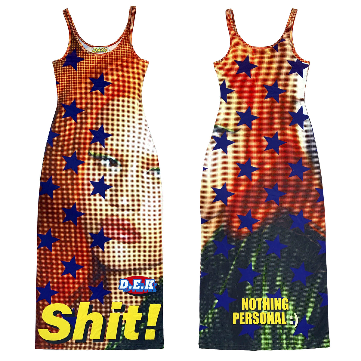 DeadEndKids Star-Face Graphic Tank Maxi Dress - flat front and back detail; shoes and jewelry not included