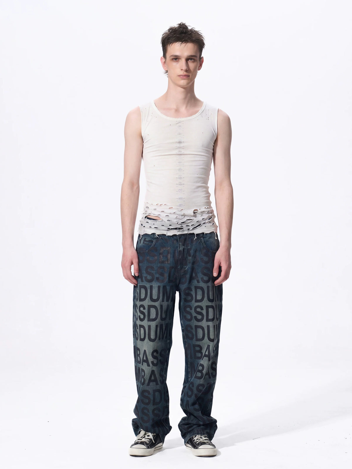 Front full outfit with white distressed tank