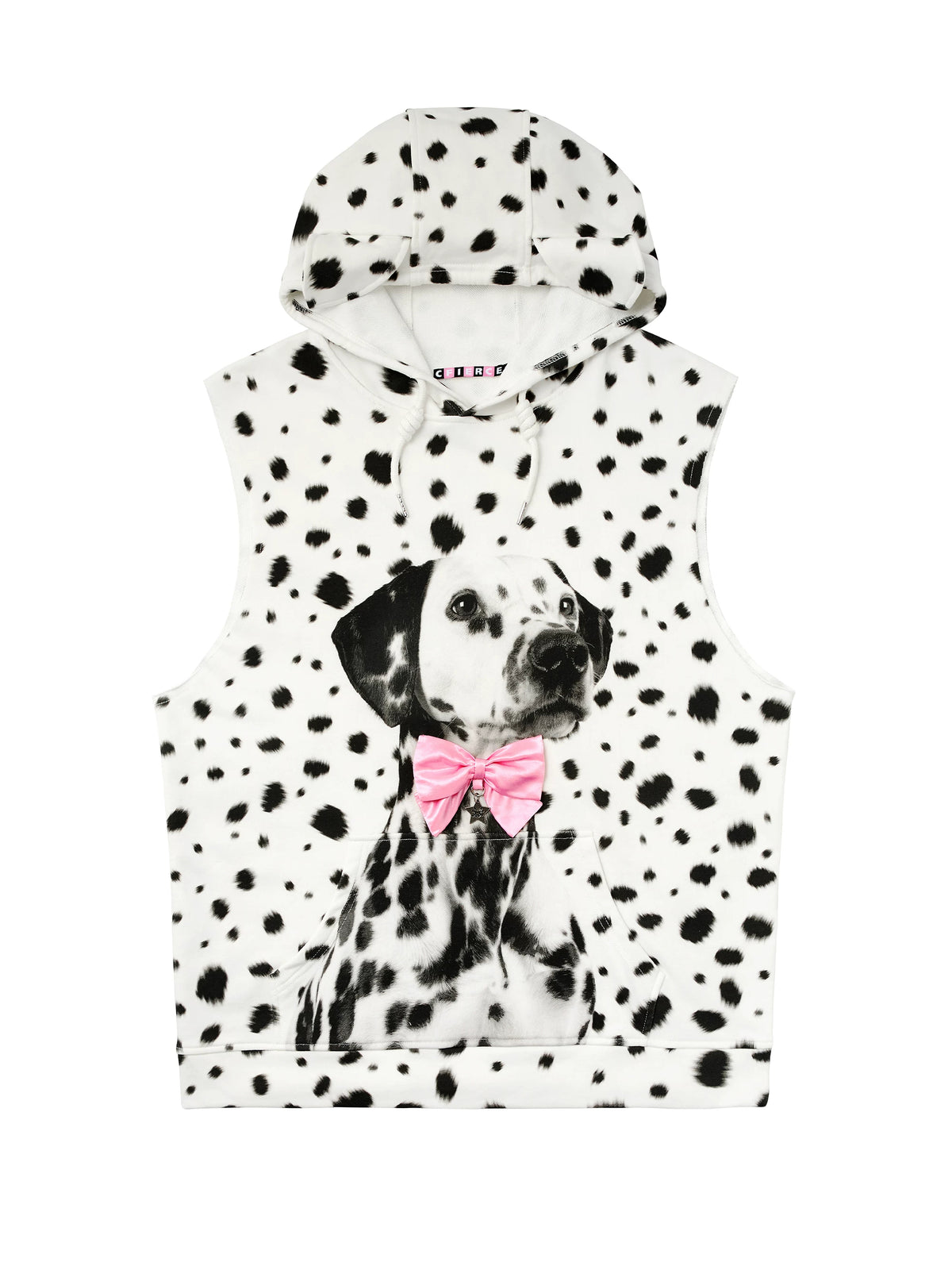 CFIERCE Dalmatian Dog-Ear Sleeveless Hoodie - front on white