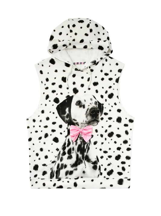 CFIERCE Dalmatian Dog-Ear Sleeveless Hoodie - front on white
