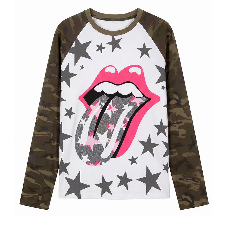 NumbAsia Star Tongue Graphic Raglan Top - SKU图_1_迷彩长袖