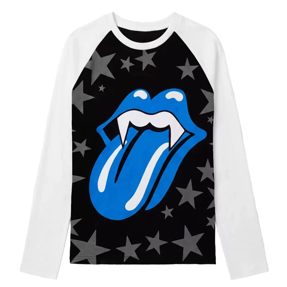 NumbAsia Star Tongue Graphic Raglan Top - SKU图_2_黑白长袖