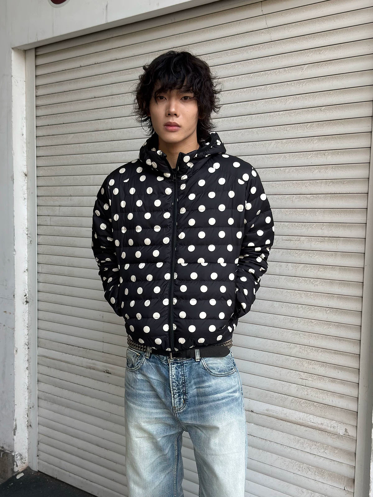 Polka Dot Hooded Down Puffer Jacket - view 3