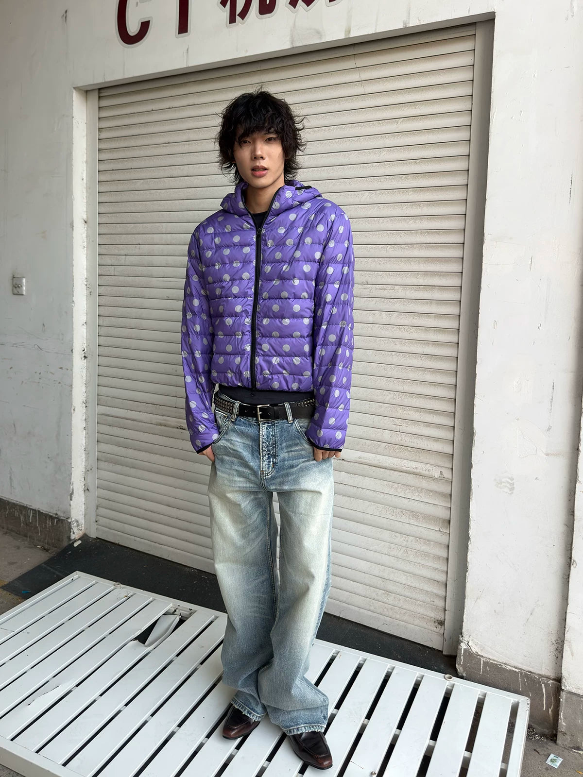 Polka Dot Hooded Down Puffer Jacket - view 5
