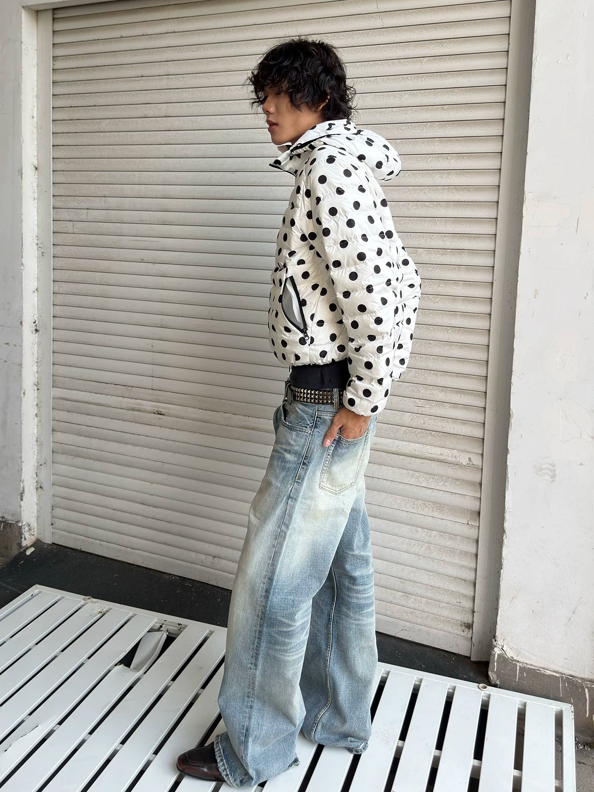 Polka Dot Hooded Down Puffer Jacket - view 2