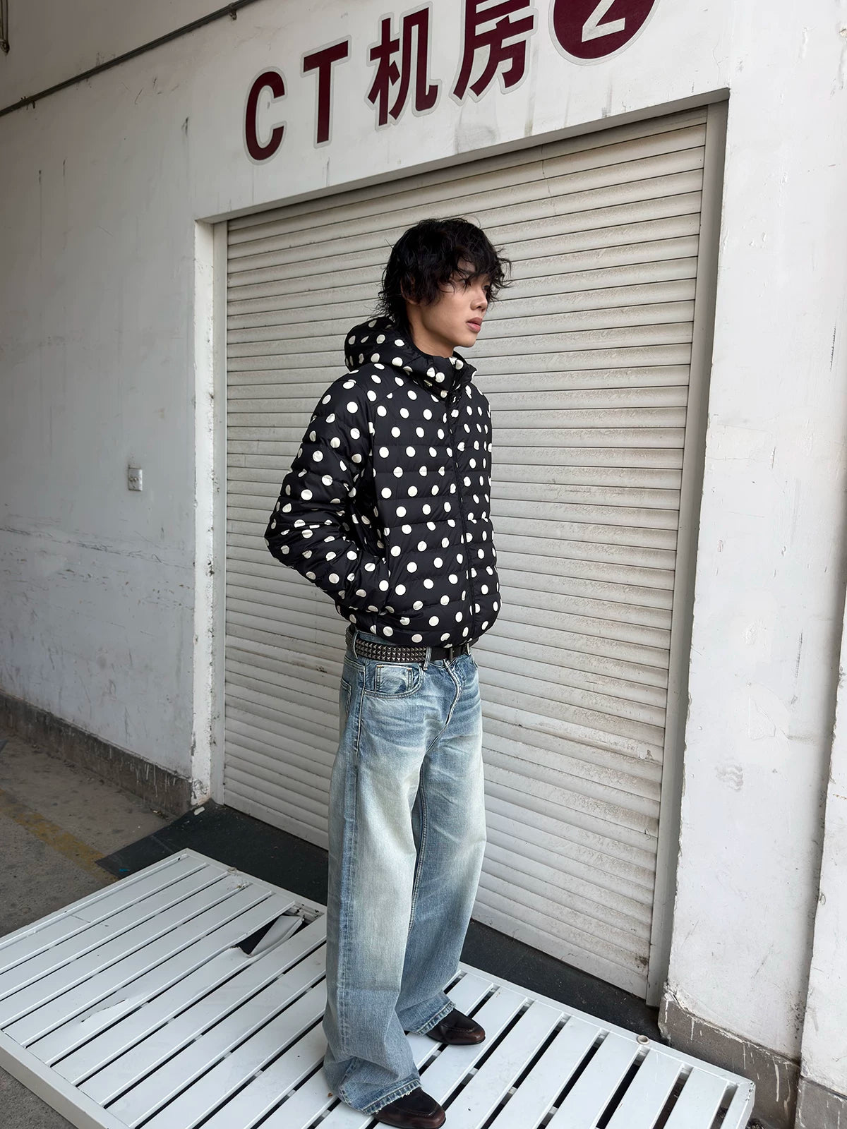 Polka Dot Hooded Down Puffer Jacket - view 4