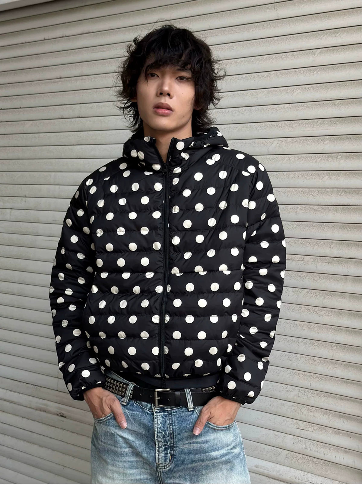 Polka Dot Hooded Down Puffer Jacket - view 9