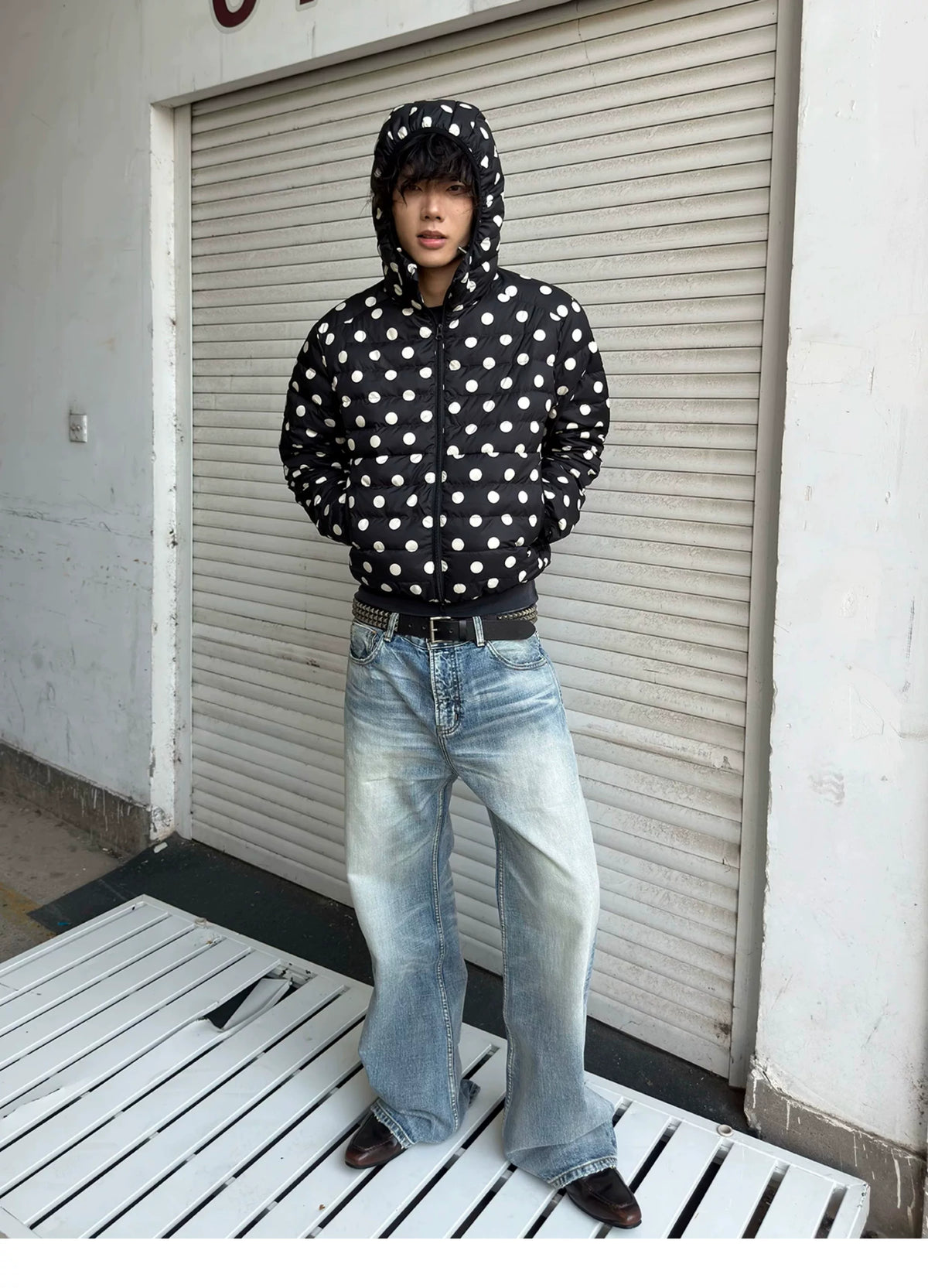 Polka Dot Hooded Down Puffer Jacket - view 11