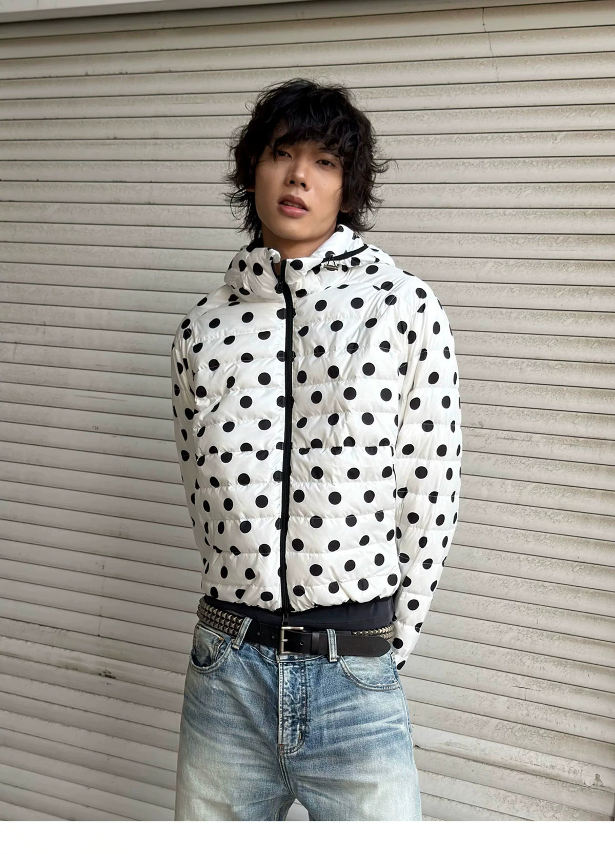 Polka Dot Hooded Down Puffer Jacket - view 13