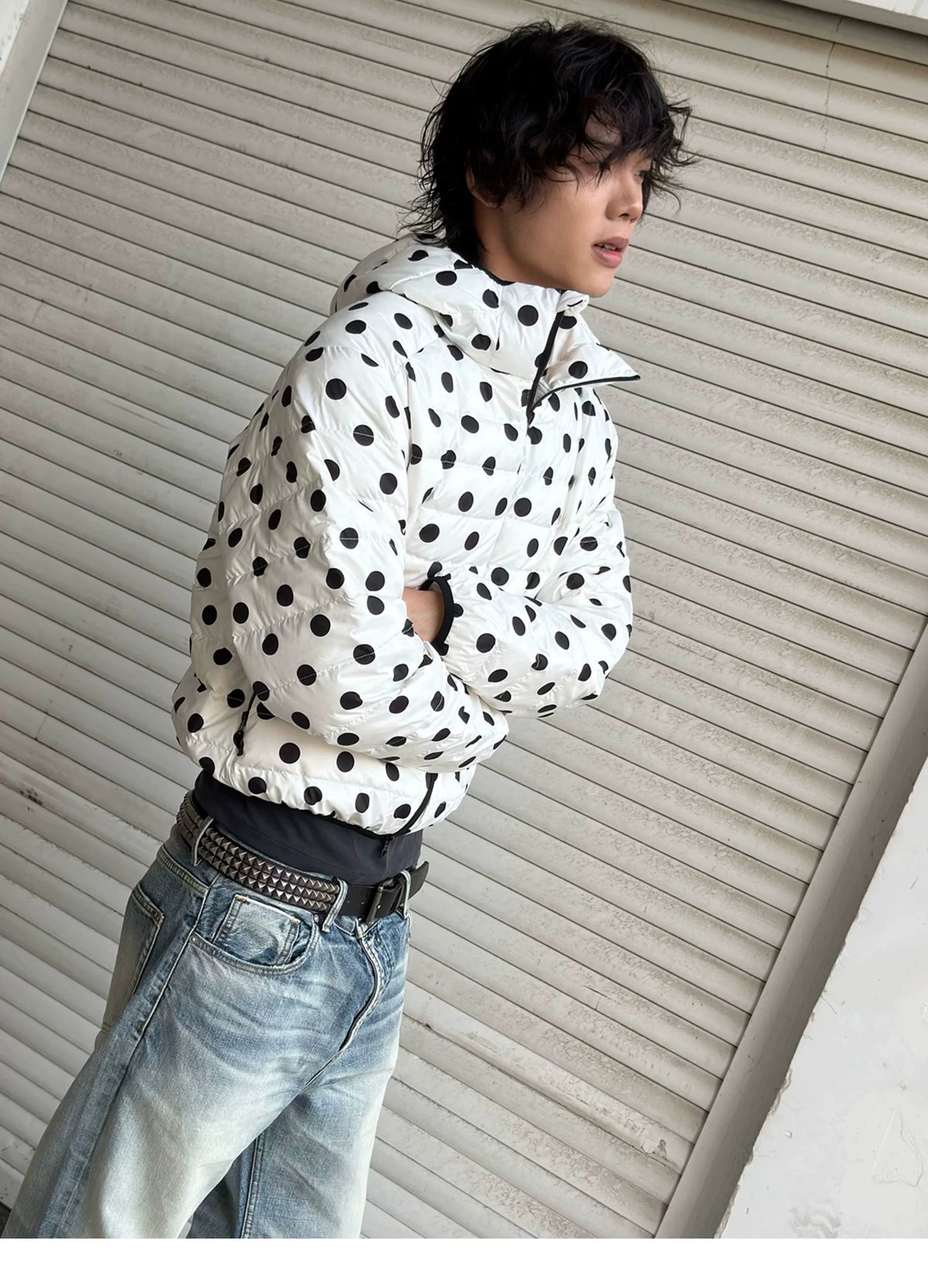 Polka Dot Hooded Down Puffer Jacket - view 15