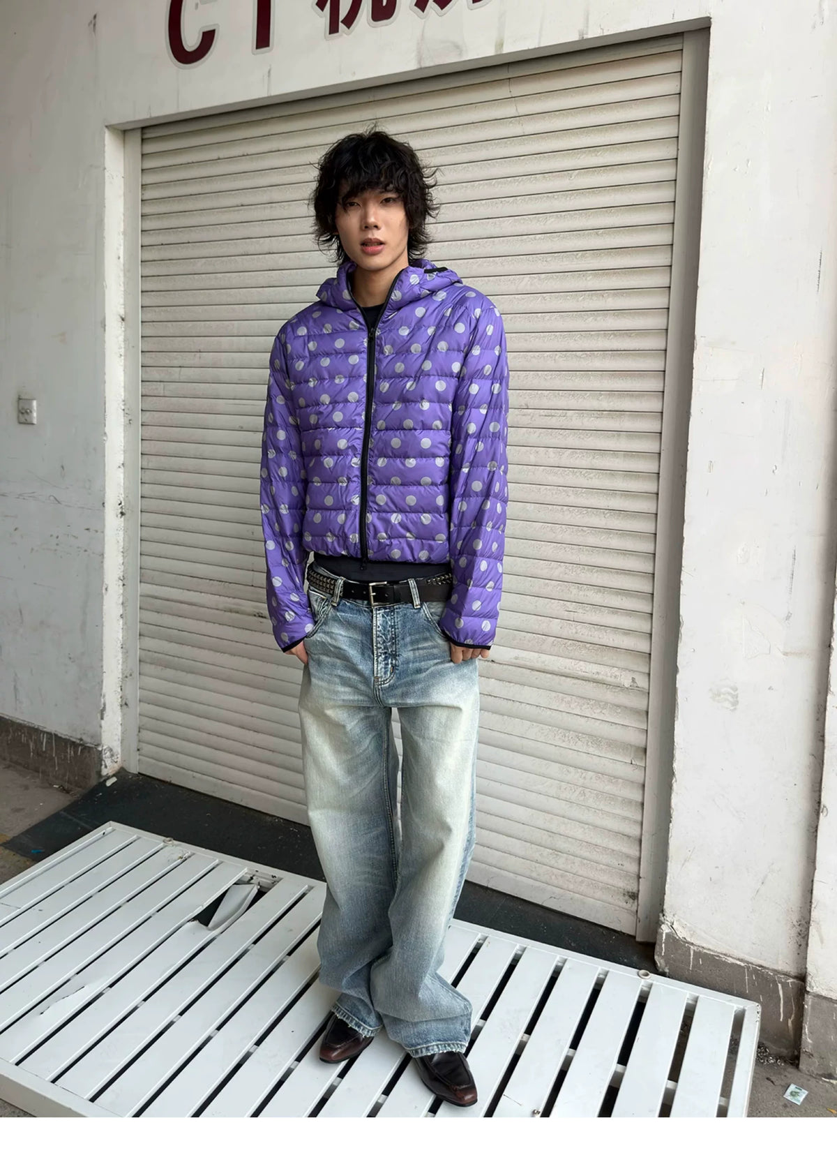 Polka Dot Hooded Down Puffer Jacket - view 17