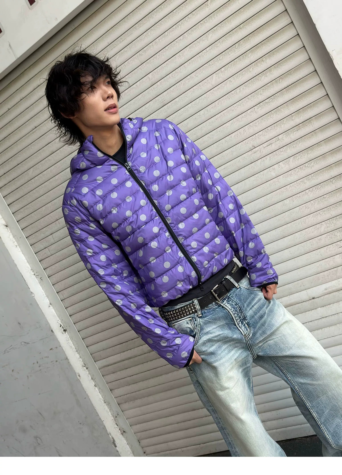 Polka Dot Hooded Down Puffer Jacket - view 18