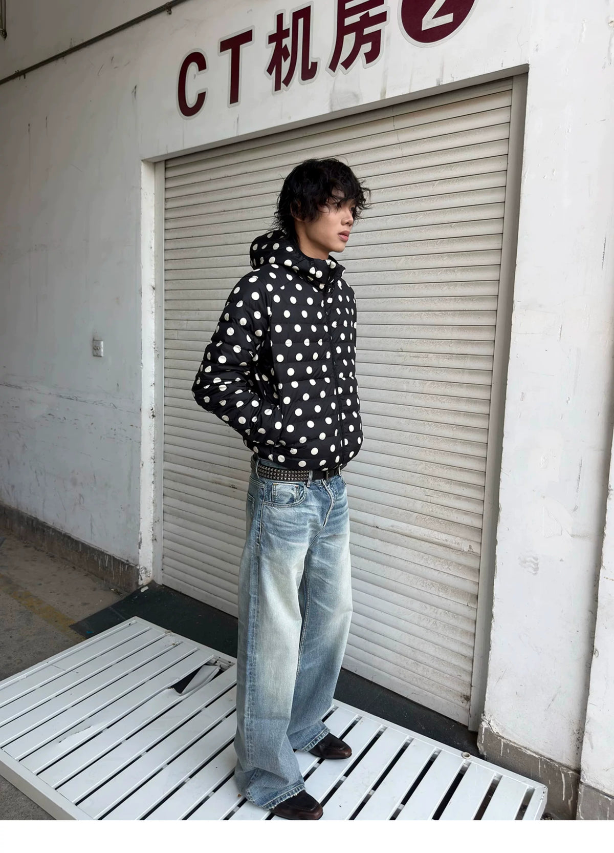 Polka Dot Hooded Down Puffer Jacket - view 12