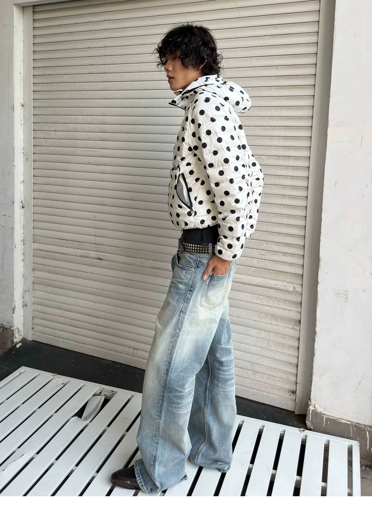 Polka Dot Hooded Down Puffer Jacket - view 14