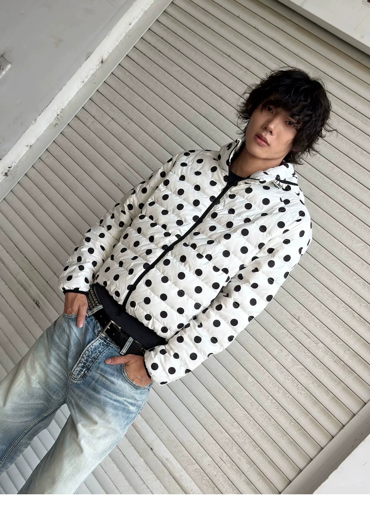 Polka Dot Hooded Down Puffer Jacket - view 16
