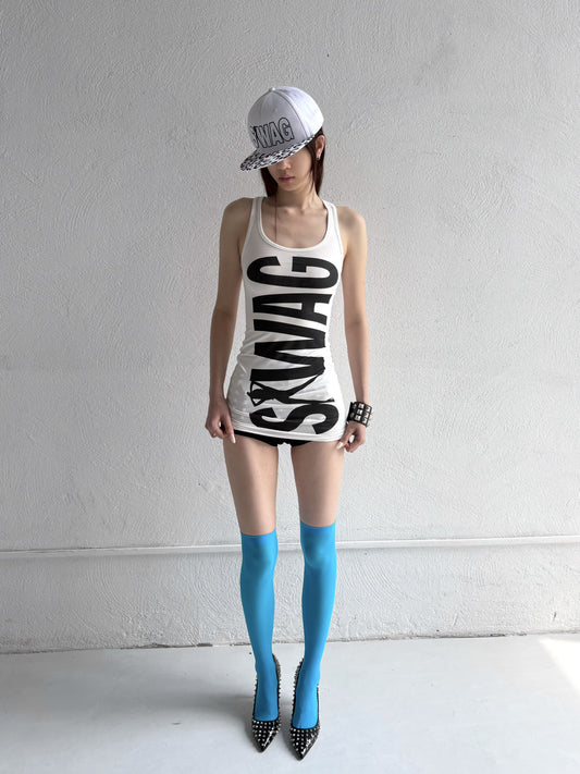 SWAG Print Racerback Tank Dress - White full-length front