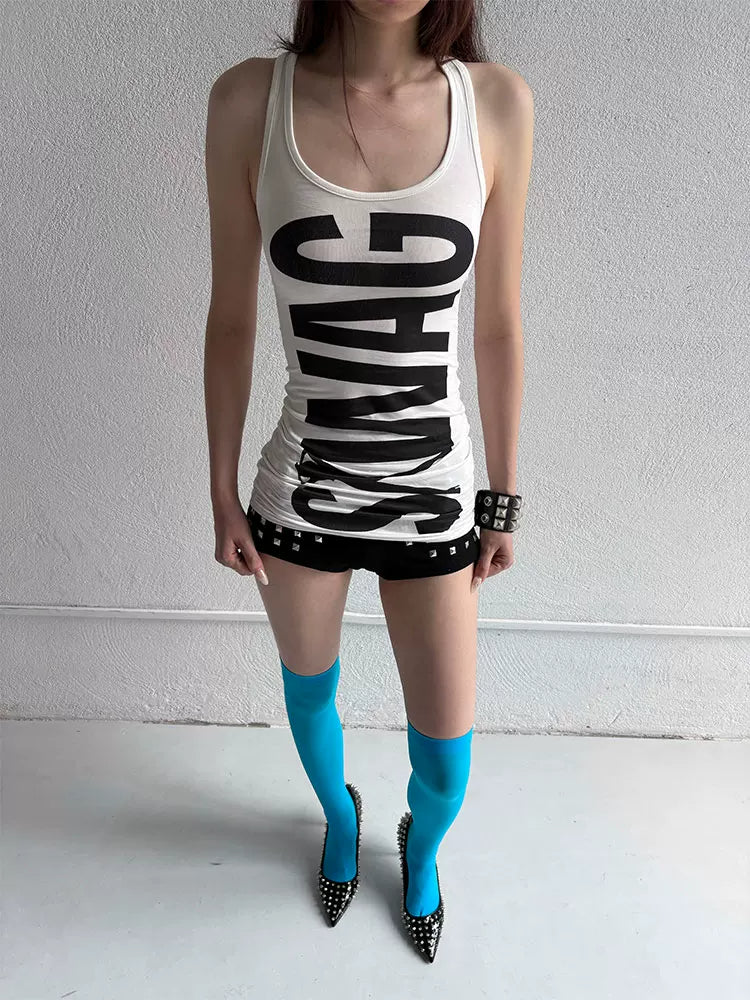 SWAG Print Racerback Tank Dress - White on model front