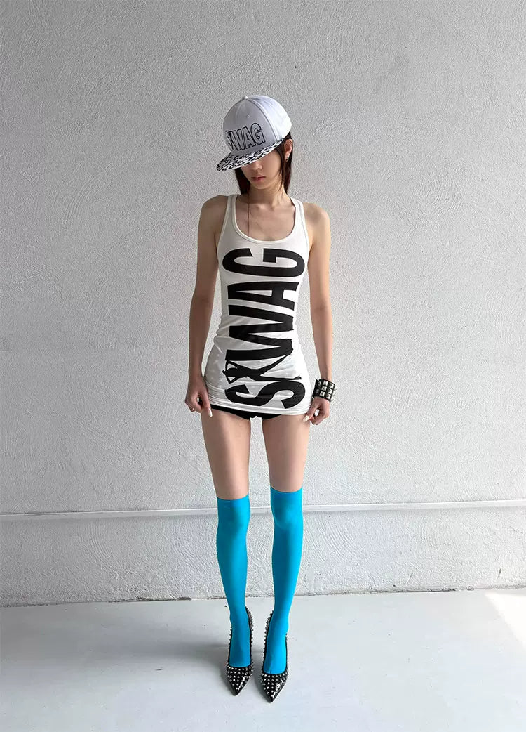 SWAG Print Racerback Tank Dress - White full-length look