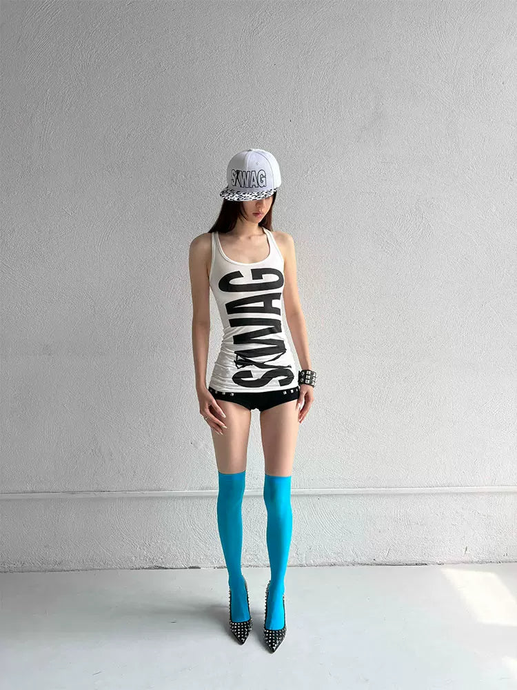 SWAG Print Racerback Tank Dress - White Y2K outfit
