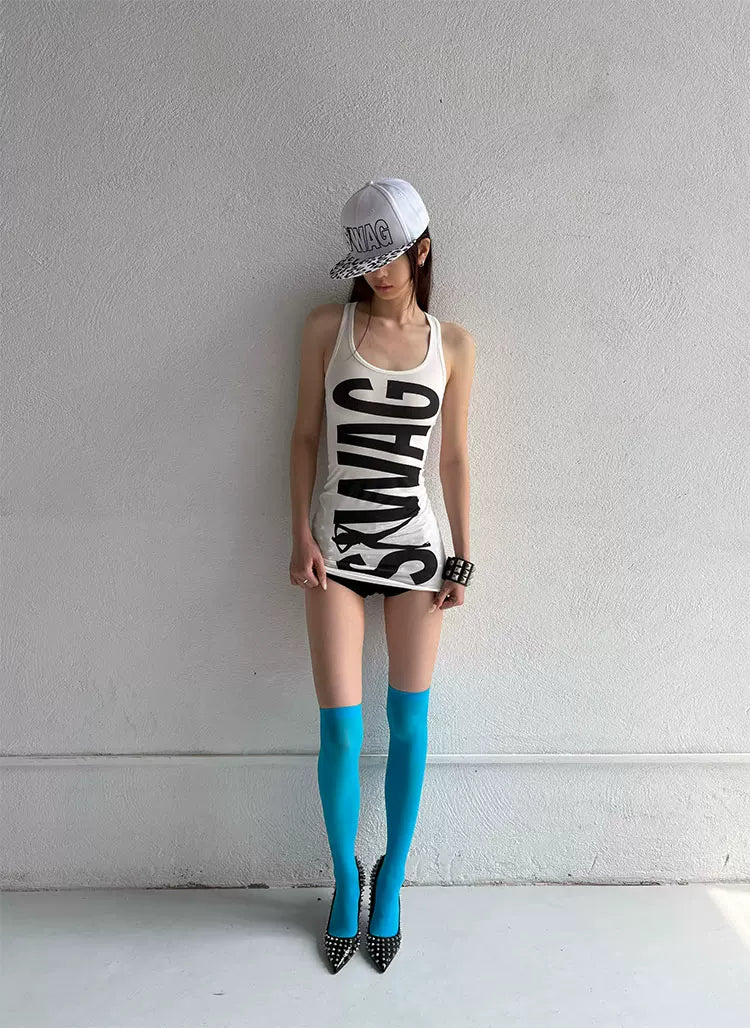 SWAG Print Racerback Tank Dress - White side view