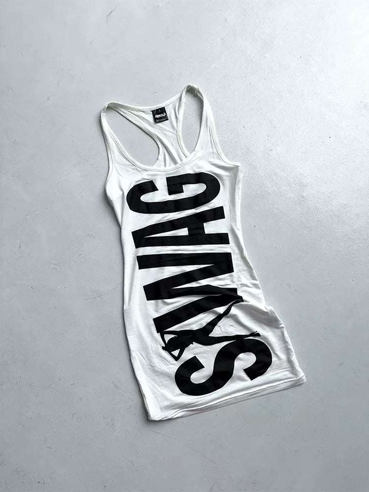 SWAG Print Racerback Tank Dress - White flat lay