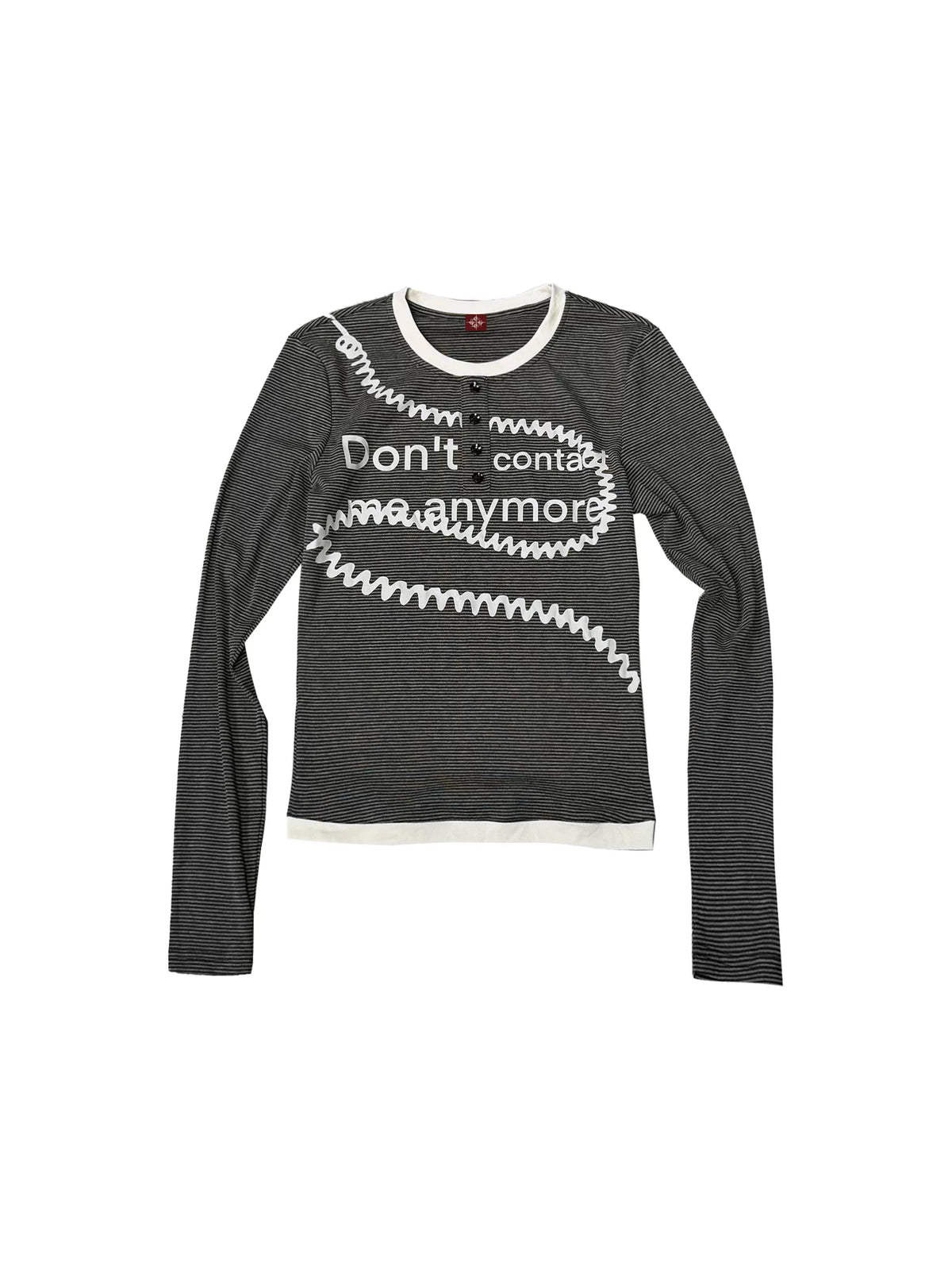DETW Striped Slogan Long-Sleeve T-Shirt - Black and White flat lay