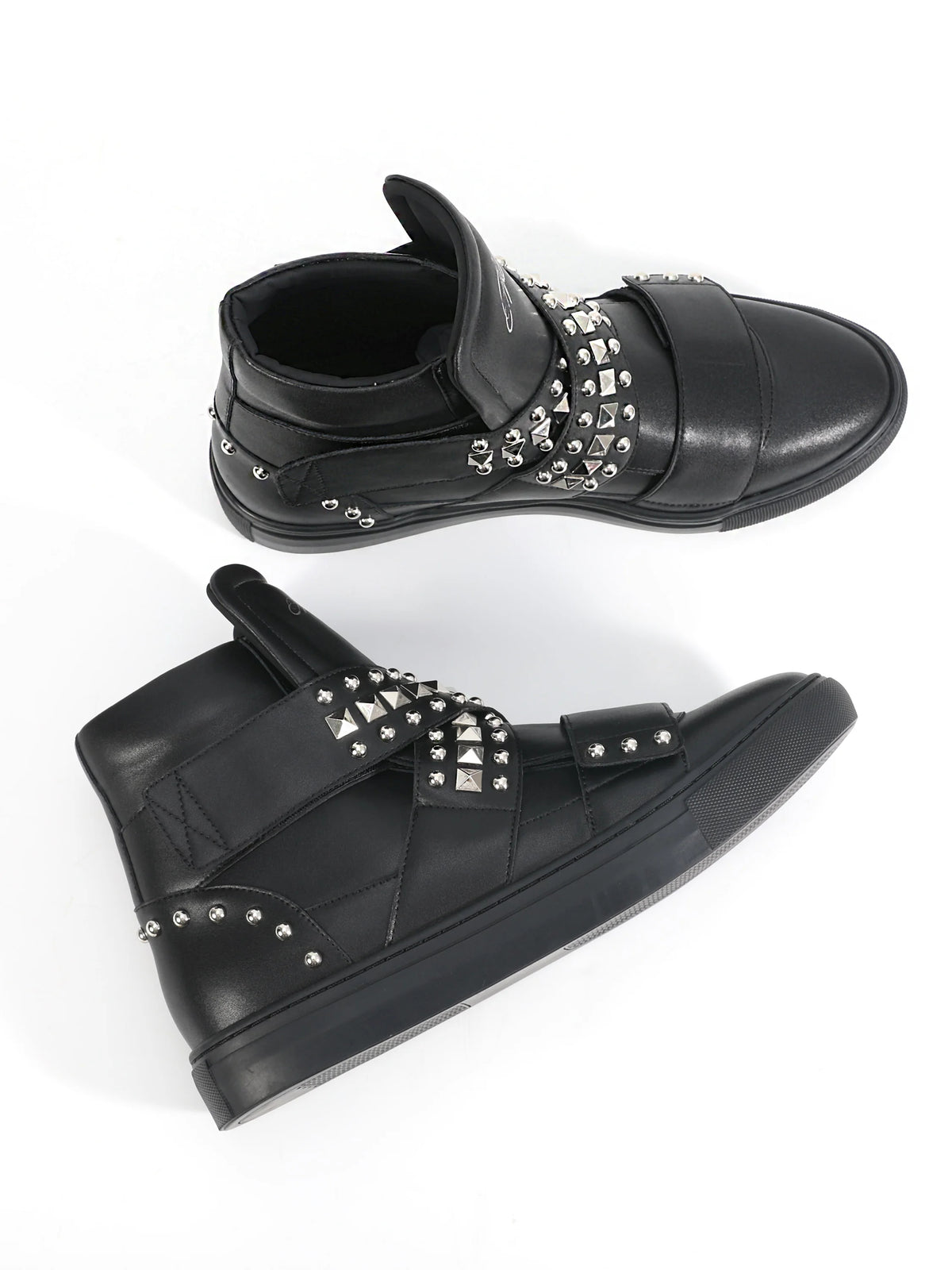 NumbAsia Studded Multi-Strap High-Top Sneakers - black pair side views