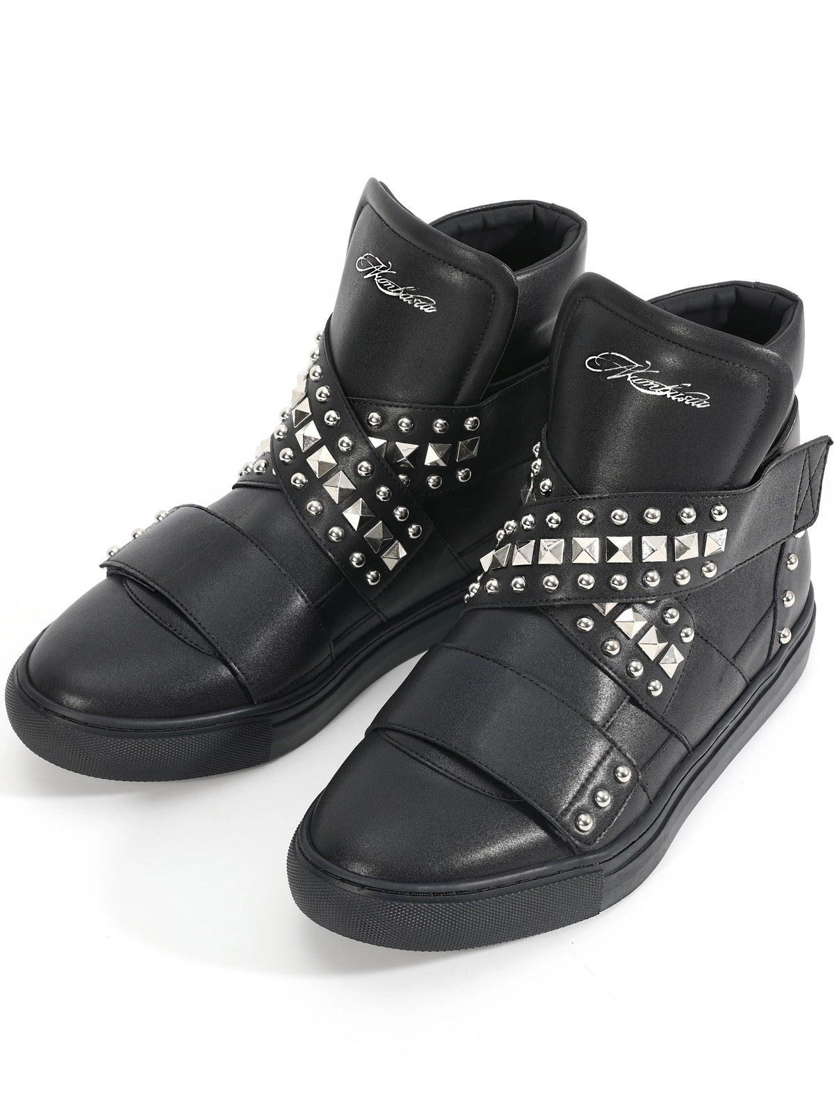 NumbAsia Studded Multi-Strap High-Top Sneakers - black pair front view