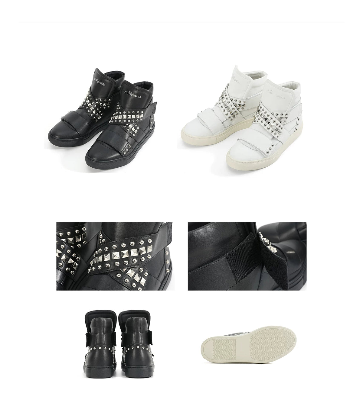 NumbAsia Studded Multi-Strap High-Top Sneakers - black and white shoes with stud details