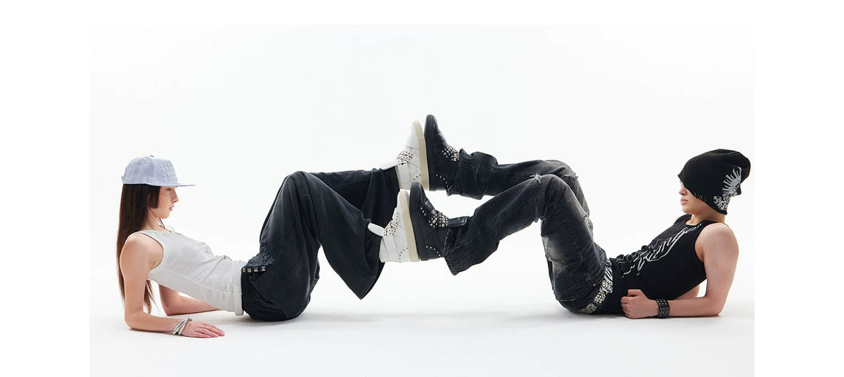 NumbAsia Studded Multi-Strap High-Top Sneakers - black pair product view