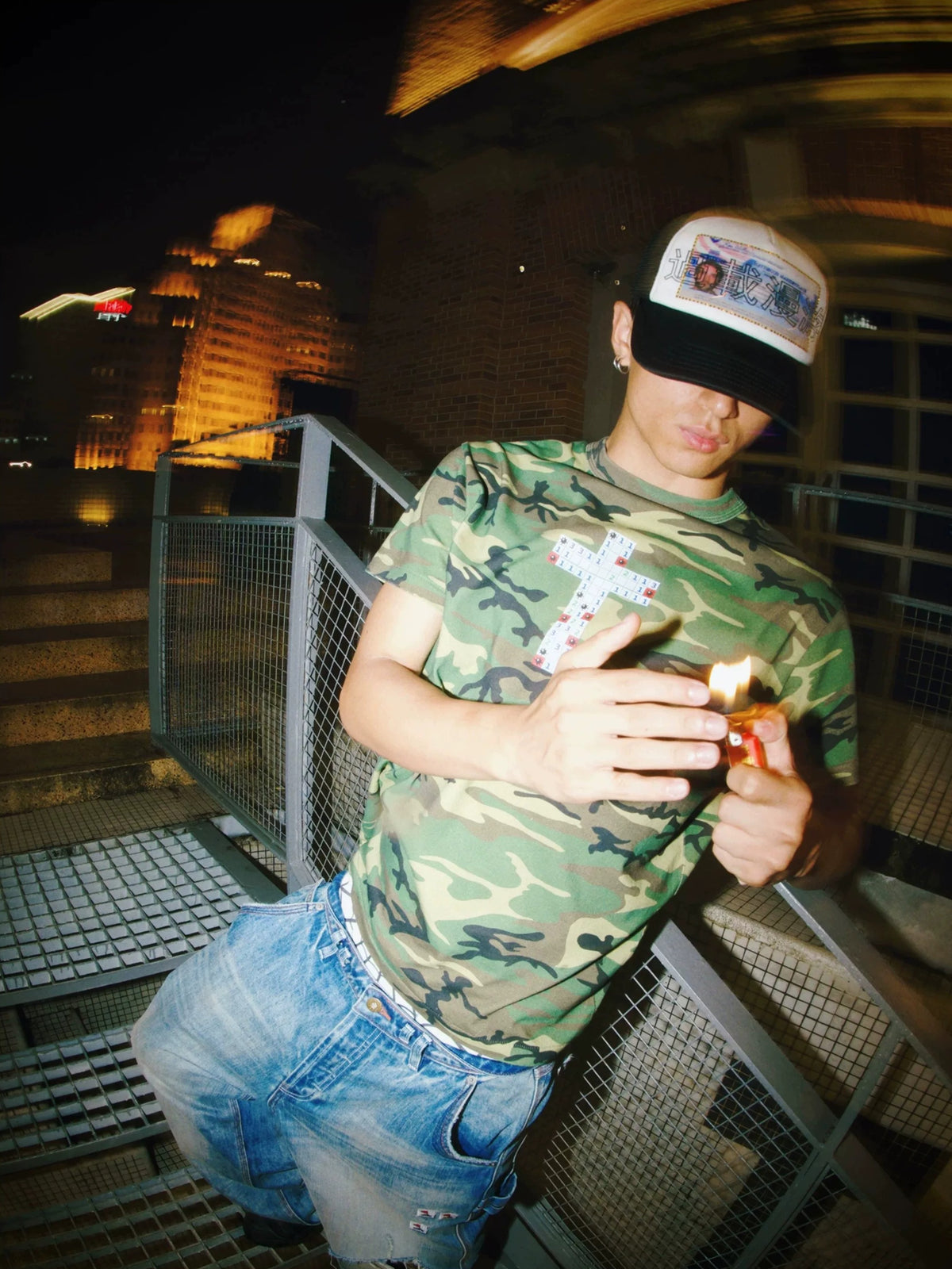 ESOTERIC THING Overload Trucker Cap - Black worn on model, side