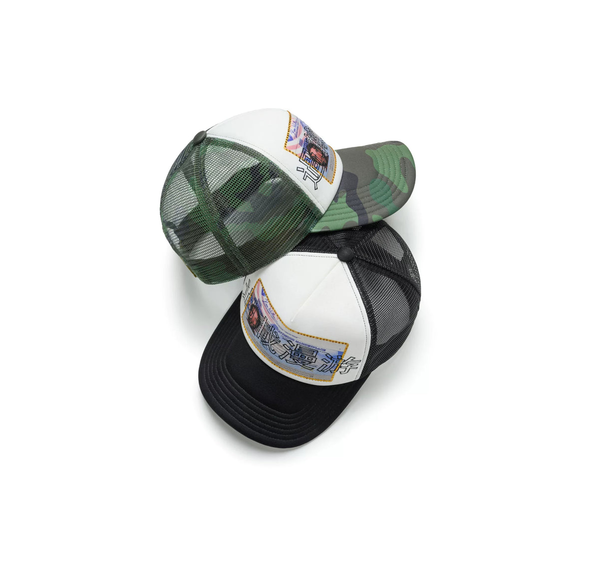 ESOTERIC THING Overload Trucker Cap - Camo and Black stacked side