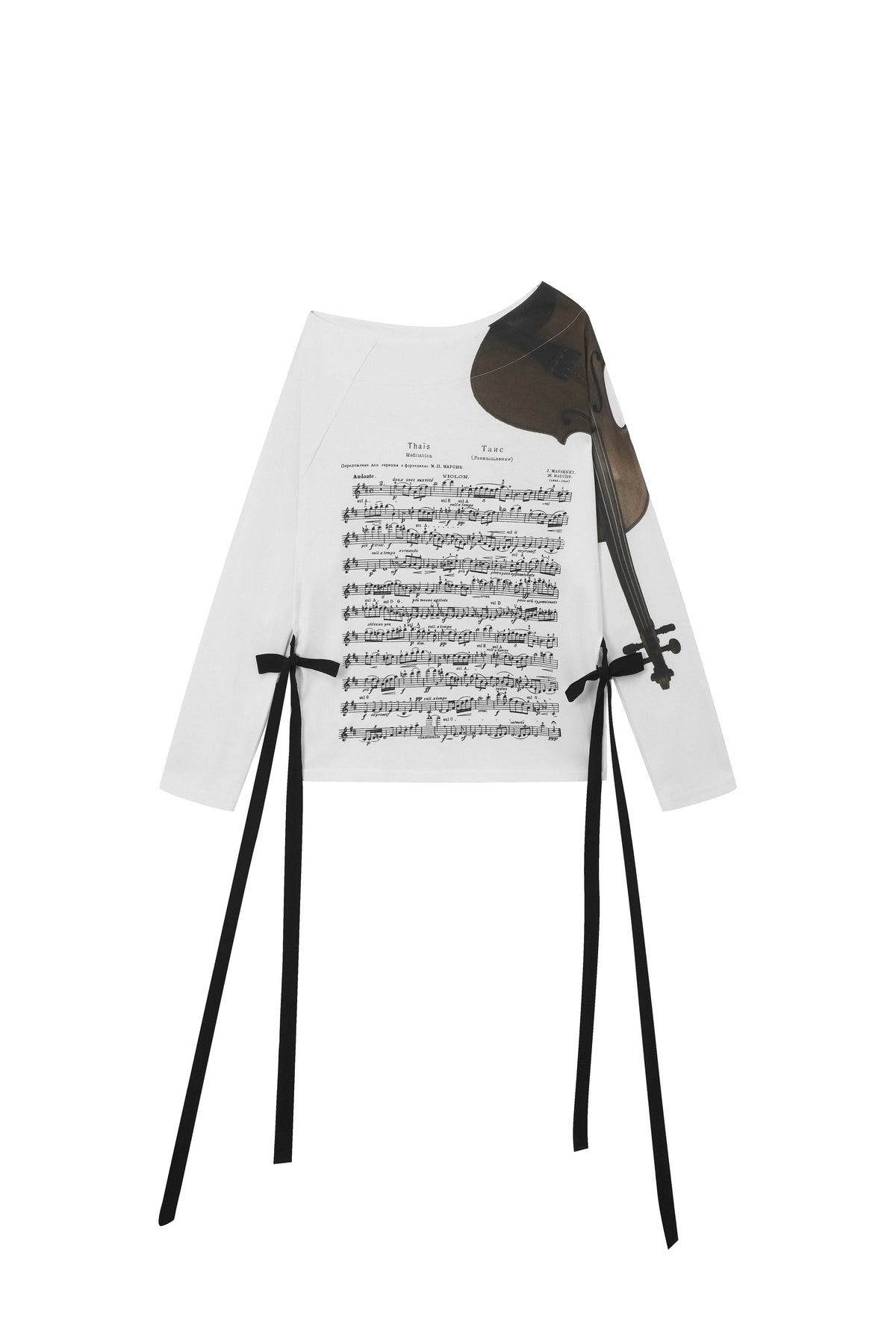 Fruitanari white violin print long-sleeve top front