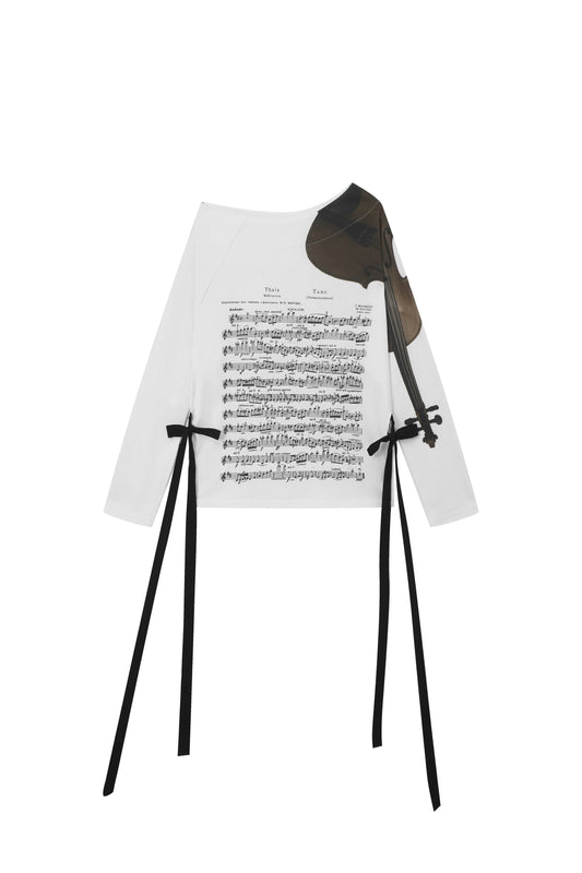 Fruitanari white violin print long-sleeve top front