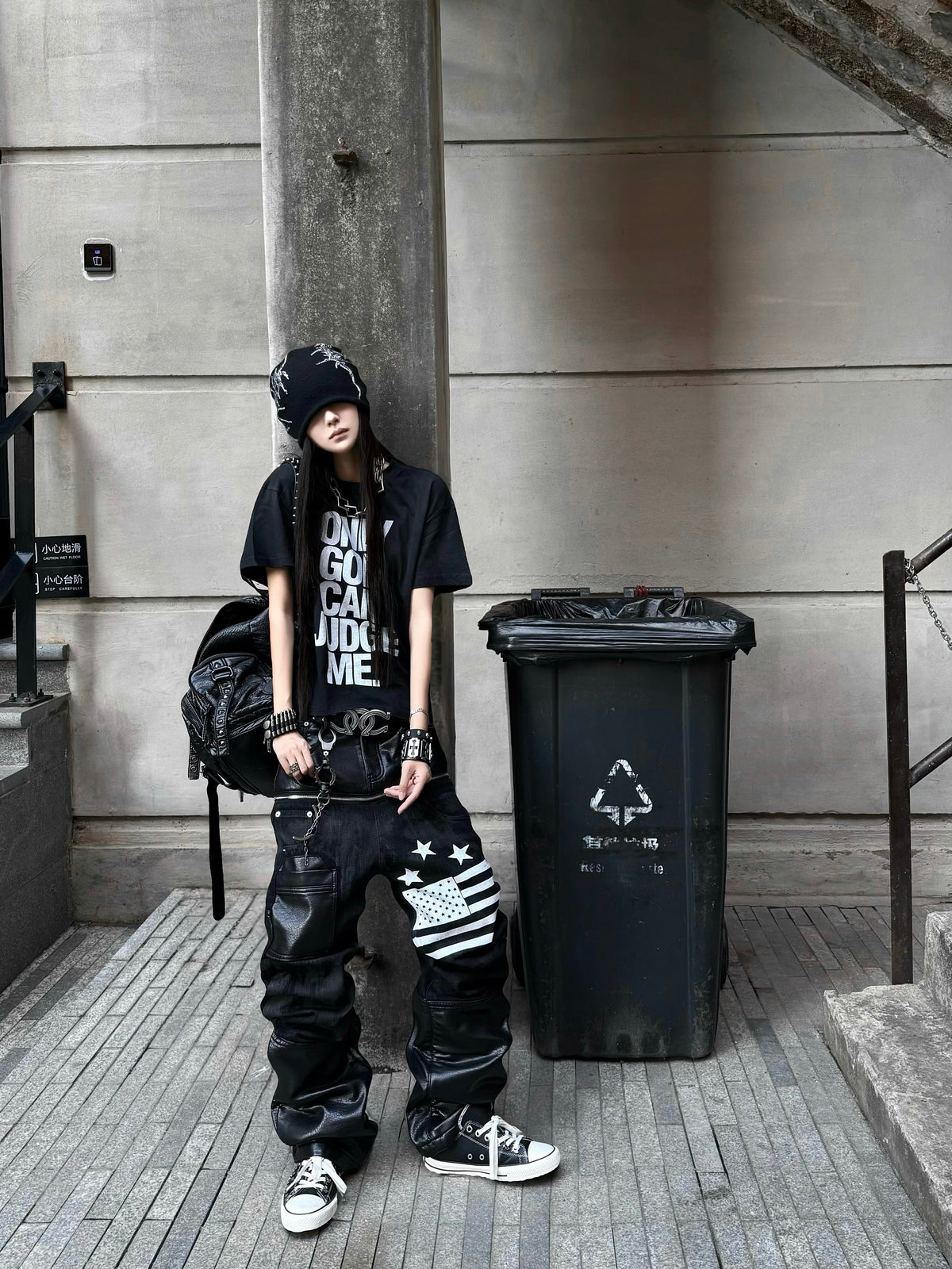 Only God Can Judge Me Washed Distressed T-Shirt - Black street styled outfit