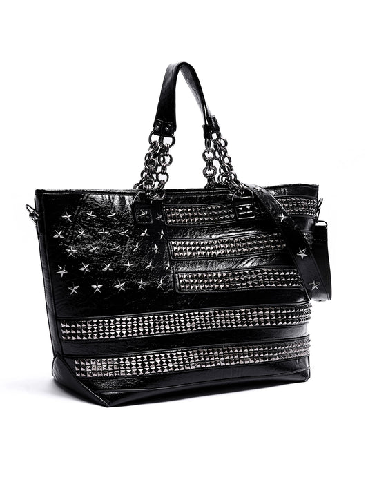 SEE Studded American Flag Oversized Tote Bag - black front view