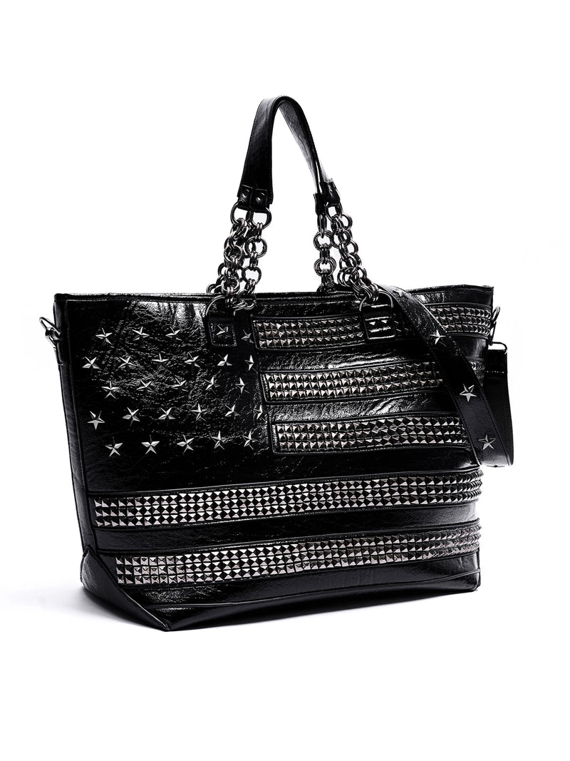 SEE Studded American Flag Oversized Tote Bag - black front view