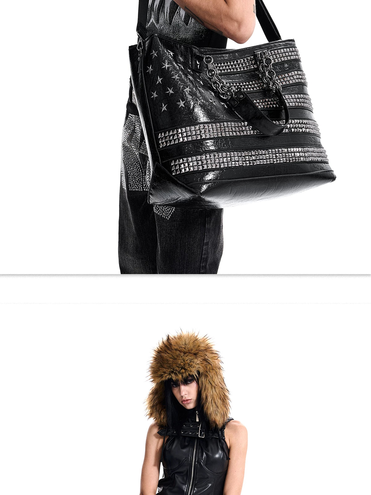 SEE Studded American Flag Oversized Tote Bag - styled at side