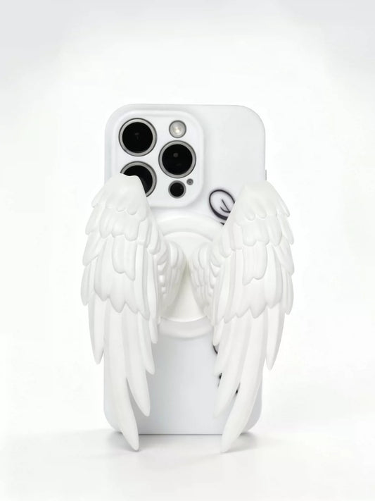 Moire Rave Angel Wing Magnetic MagSafe Phone Grip - white front view; phone and case not included