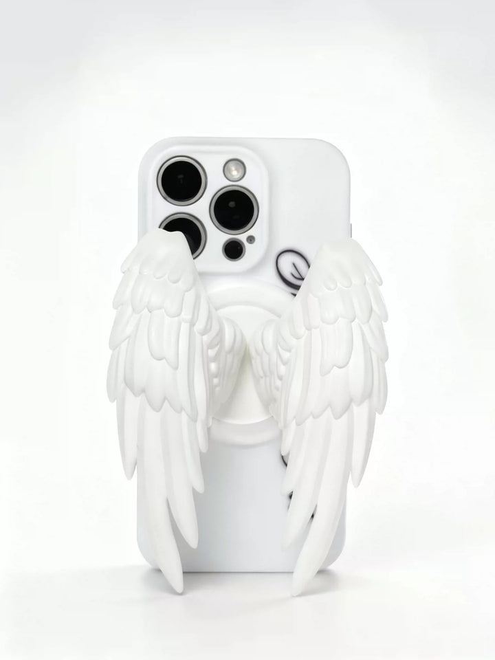 Moire Rave Angel Wing Magnetic MagSafe Phone Grip - white front view; phone and case not included