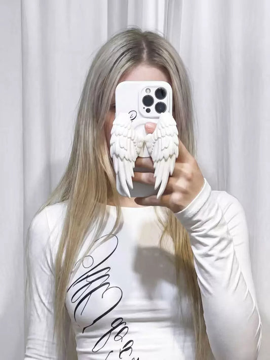 Moire Rave Angel Wing Magnetic MagSafe Phone Grip - white grip held on phone; phone not included