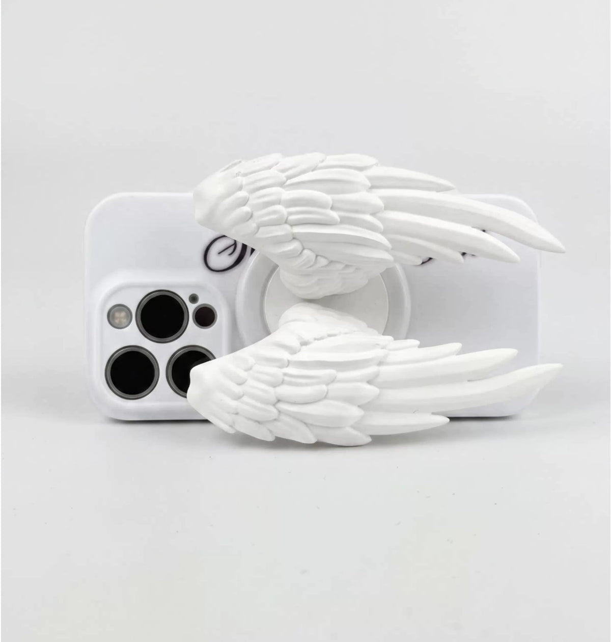 Moire Rave Angel Wing Magnetic MagSafe Phone Grip - white side profile; phone not included